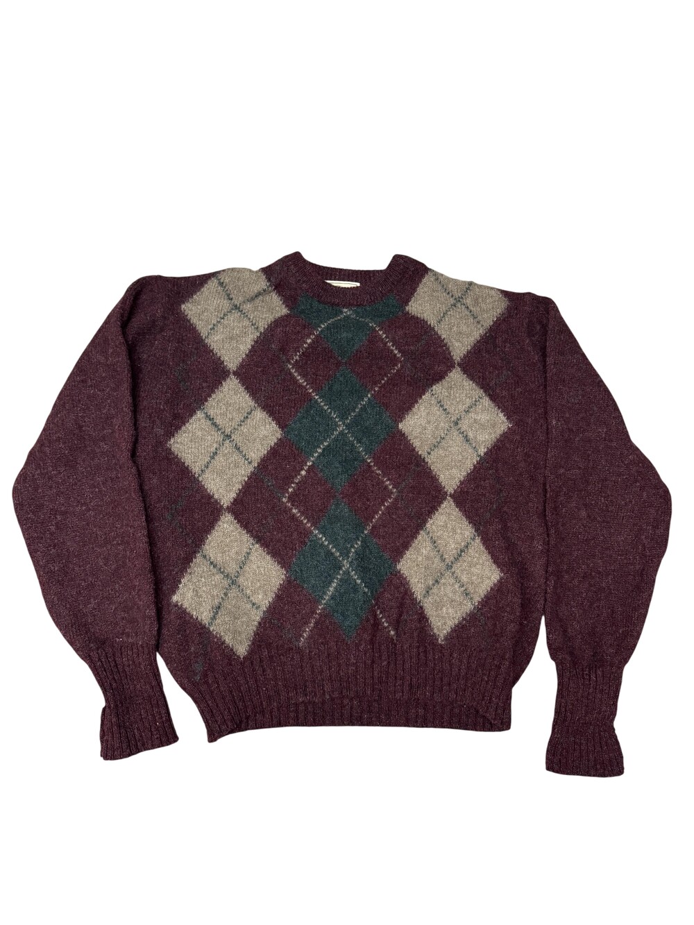 Vintage L.L. Bean Sweater Mens Large Multicolor Wool Argyle Crew Neck Ireland